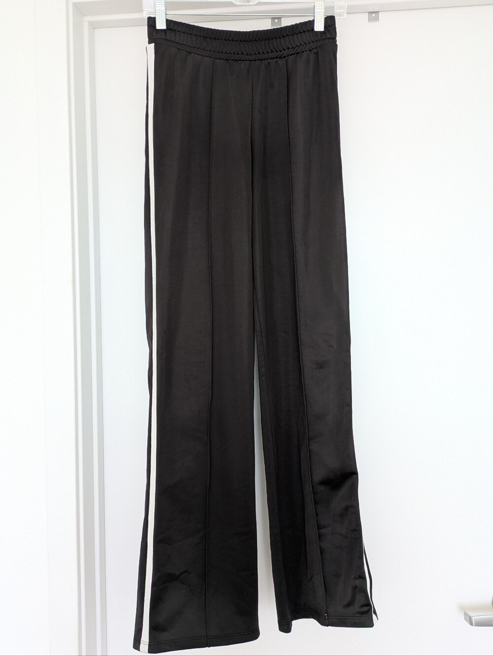 Bootcut Black Fleece Lined Track Pants with White Side Stripe, XS